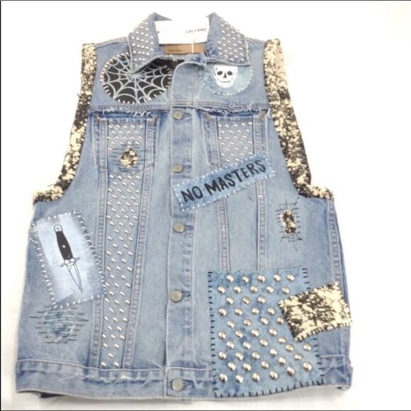 GRLFRND Niki Blue Denim Vest Jean Jacket Cropped Oversized Trucker Jacket - Picture 1 of 10